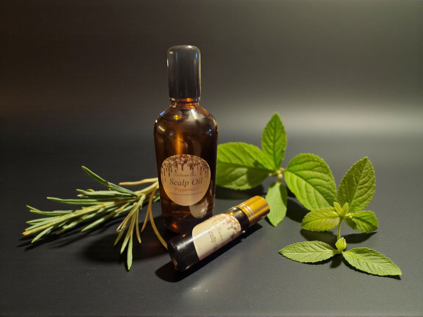 Rosemary & Peppermint Scalp Oil 4 oz with  0.5 travel size roller bottles